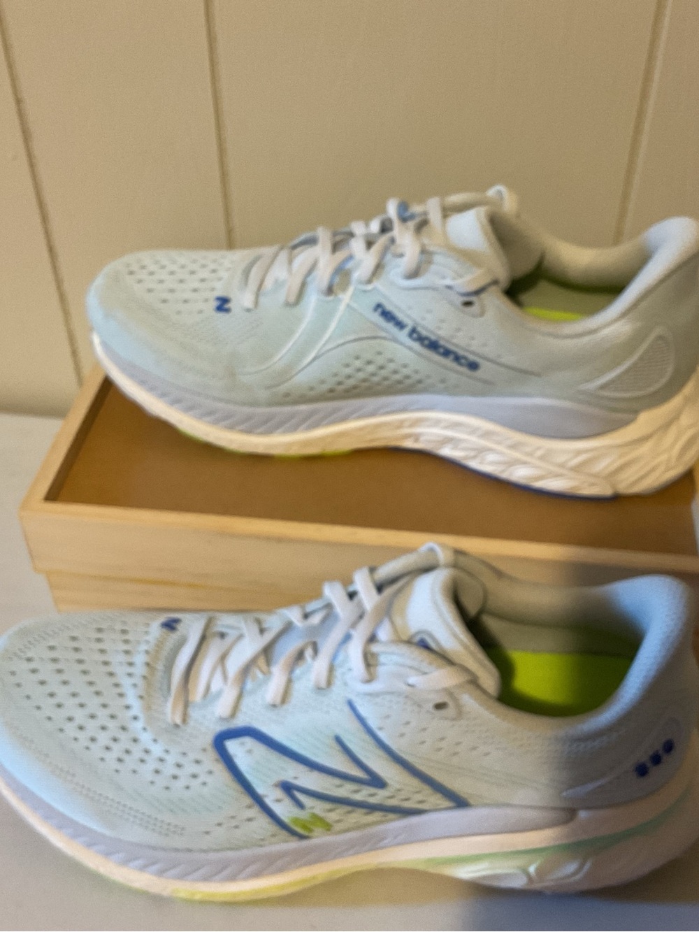 New Balance Pale Blue Running Sneakers with Lime Accents